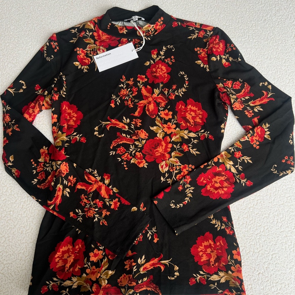 SOLD NWT Reformation Black Top with Floral Design